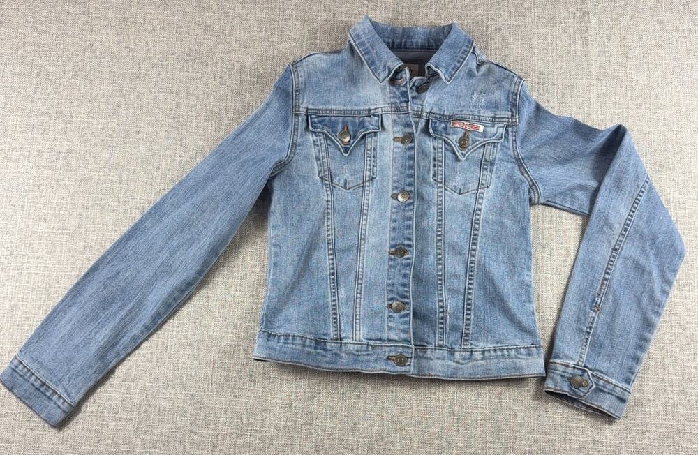 Y2K Light Wash Hudson Girls Stretch Denim Trucker Jacket XL 14/16